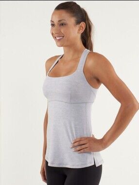Lululemon Top Speed Tank Heathered Slate Gray Running Built-In Bra 8 Athleisure